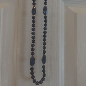 Navy Blue Lapis continuous beaded necklace 28" VINTAGE 70s LIKE NEW